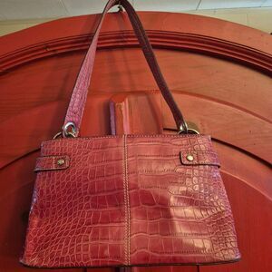 Tommy Hilfiger Faux Croc Purse Red Shoulder Bag Satchel Silver Hardware Cute EUC